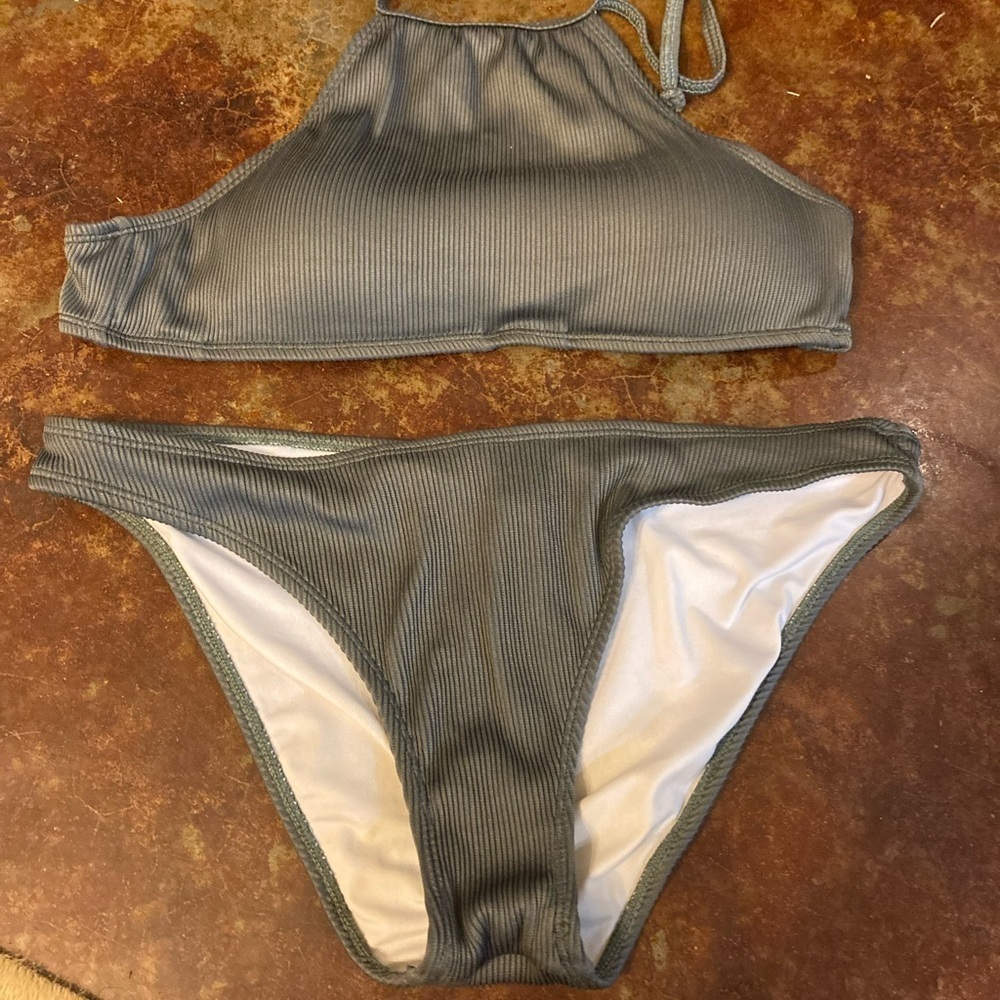 Juniors/Ladies Olive Green Ribbed Two Piece Bikini Swimsuit